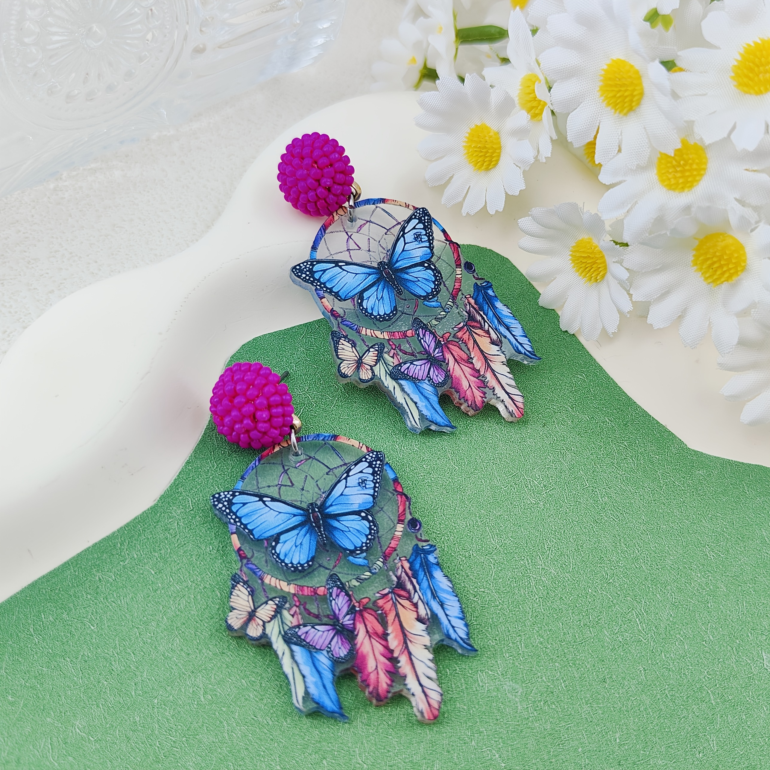 2pcs Vintage Large Plate Bohemian Ethnic Style Tassel Butterfly Earrings